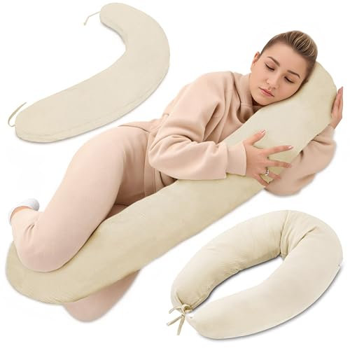 Totsy Baby Cojin Lactancia y Embarazo 190cm – Almohada para Dormir de Lado Descanso y relajación Ideal para futuras mamás Forma en C Muselina Oeko-Tex