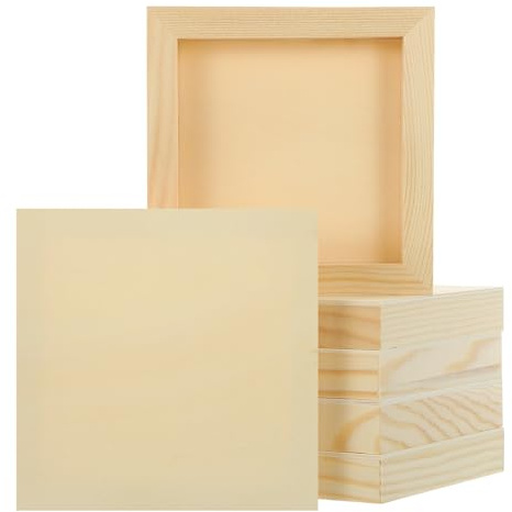 sourcing map 6 Pack Wood Canvas Boards, 5x5 Inch Art Canvases Square Unfinished Wood Panel for Painting, Crafts, DIY Projects, Pouring Art