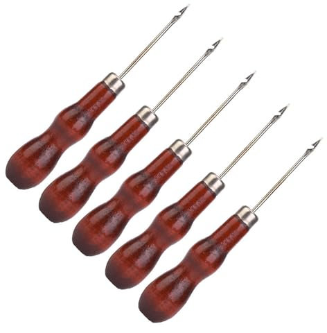 5pcs Holzgriff Awl Stitching -Werkzeugset, Häkelhaken für DIY -Nähen und Reparaturen