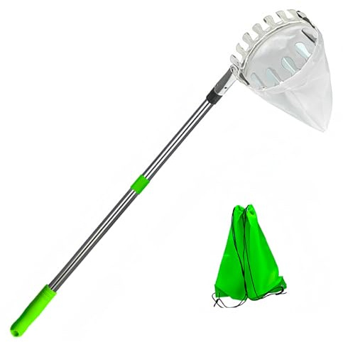 Fruit Picker Pole, 78.7 Inch Stainless Steel Adjustable Fruit Picker Pole with Basket, Portable for Apples, Mango, Lemon, Orange with Basket Telescoping