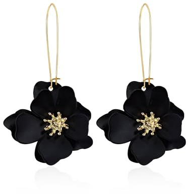 SIXDUTON Pendientes para Mujer Pendientes Colgantes Pétalos Florales Hipoalergénicos Joyería Elegante Estilo Bohemio Fiesta Bodas Día de San Valentín Compromiso (Negro)