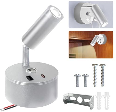 MEISHANG Plafon LED 12V Autocaravana,Luz de Lectura Puede 350° Girar,Foco LED Interior Con Interfaz USB y USB-C,Tres Efectos de Luz,Apto para Cabeceras de Cama,Autocaravanas o Yates