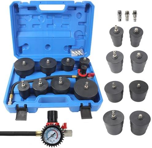 9Pcs Turbo System Leakage Tester Kit, Turbocharger Cooling System Pressure Tester with Pressure Gauge, 4 Pairs Stepped Adapters, Turbo Boost Leak Testers for 1.38‑3.54inch Hoses