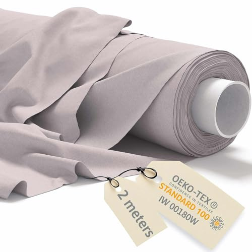 DreamRoots Baumwollstoff Meterware 2Mx160cm 145 g/m² - Stoffe zum Nähen Meterware - Polsterstoff - Leinwand, Segeltuch Stoff - Gardinenstoff - Molton, Hellgrau
