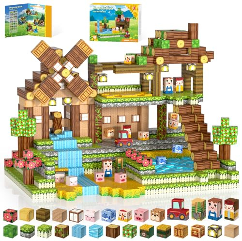Kryzomat Magnetische Bausteine, Magnetische Bauklötze 150 PCS für 3+ Jahre, Magnetic Blocks Spielzeug-Sets für Kinder Jungen Mädchen, Traumschlösser Geschenk für Geburtstag Weihnachten