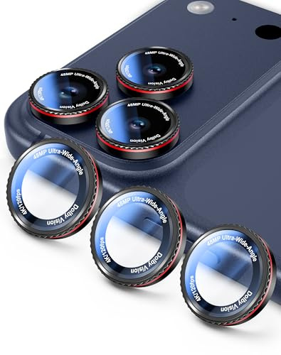 Kamita Protecteurs d’objectif de Caméra pour iPhone 17/16/15/14 Pro Max et Pro Série, Verre Trempé HD Caméra Protecteur d'écran Film, Protection Objectifs Camera Anneau Individuels en Métal (Noir)