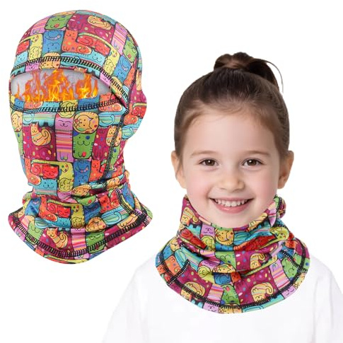 AYPOW Kids Winter Thermal Balaclava, Multifunction Windproof Warm Ski Mask Cycling Full Face Cover Under Helmet Hat with Neck Warmer, for 4-10 Years Boys Girls Children Winter Outdoor Sports