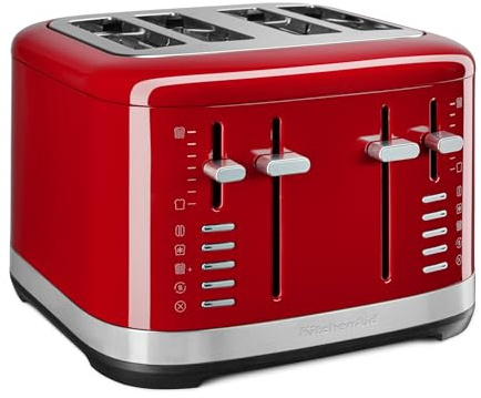 KitchenAid 5KMT4109EER Tostapane per 4 fette, funzionamento manuale, 7 livelli di doratura, fessure extra larghe (3,2 cm), alloggiamento interamente in metallo, funzione scongelamento, bagel e