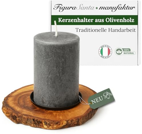 Figura Santa Kerzenhalter aus Olivenholz- hochwertiger Kerzenständer aus Italien, handgefertigt seit 1988 (Ø ca. 12 cm)