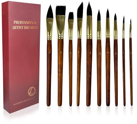 LUMITERRA Set di 10 Pennelli Professionali, Alto Assorbimento, Pennello Fine, Pennelli per Dipingere, per Pittura Acrilica, Ad Olio, a Guazzo e Ad Acquerelli, per Artisti, Adulti e Bambini