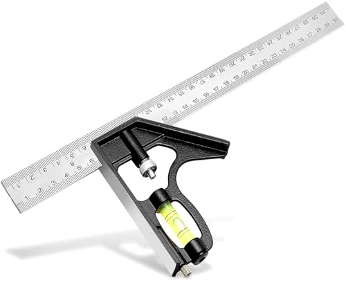 NTEK Combination Square – Premium Stainless Steel Adjustable Ruler with 45° & 90° Angle, Bubble Level & Marking Scriber – Precision Woodworking & Carpentry Measuring Tool Engineers & DIY