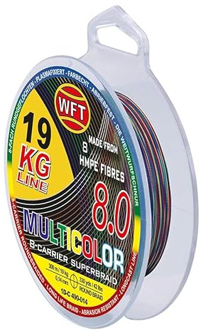 WFT KG 8.0 Multicolor Geflochtene Angelschnur, 8-Fach Geflochten, Farbwechsel alle 10 Meter, für Süß- und Salzwasser, 300m, 19kg-34kg Tragkraft (0,22mm - 29kg)