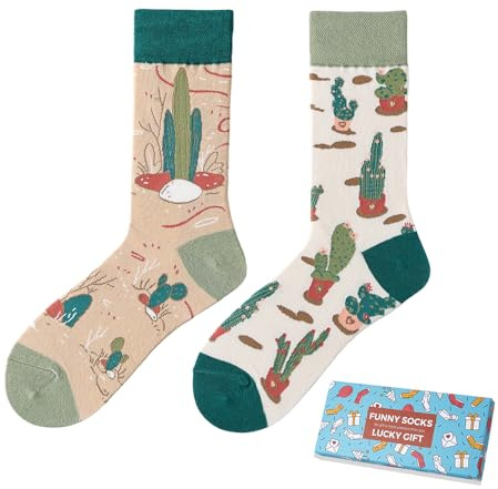 NxnChc Lustige Socken Für Damen Und Herren Unisex Viele Kaktus MotiveTier Essen Obst Sport Kunst Aus Baumwolle Geschenk Asymmetrische Muster Links Und Rechts