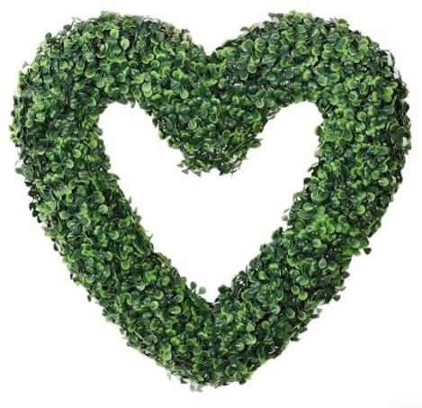 3D Heart Shaped Floral Wreath Handmade Spring Garland with Eucalyptus Greenery for Wedding Decor Valentine Home Door Wall Decoration Romantic Foliage 40cm Green