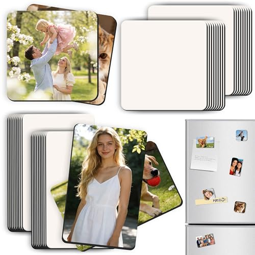 HATOVI Foto Magnet Sublimation Rohlinge，Magnete Selbst Gestalten Sublimationsrohlinge, Blanko Kühlschrankmagnet Personalisiert für Whiteboard, Büro, Kalender, Küche (20 Rechteck + 20 Quadrat)