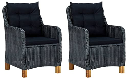 Mokuyary Trädgårdsstolar med kuddar, set om 2, poly rotting, mörkgrå, balkongstol, terrassstolar, matstolar för terrass, trädgård, balkong