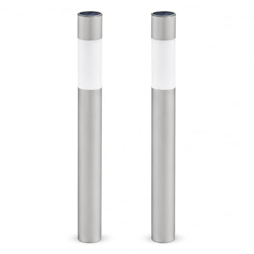 GWSOLAR Solar Garden Lights 2 Pack, 70cm Aluminium Bollard Lights, White/Warm White Switchable, IPX4 Outdoor Path Lights, Screw or Ground Spike Installation for Garden, Pathway, Steps & Deck