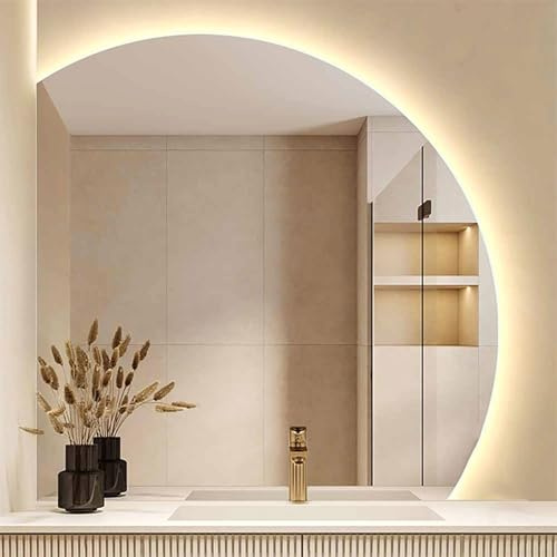 Specchio da bagno a LED a mezzaluna con luci 28/32 retroilluminato a 3 colori, specchiera 36/40 dimmerabile, antiappannamento, sensore touch, infrangibile (taglio inferiore sinistro, 70 cm/28)