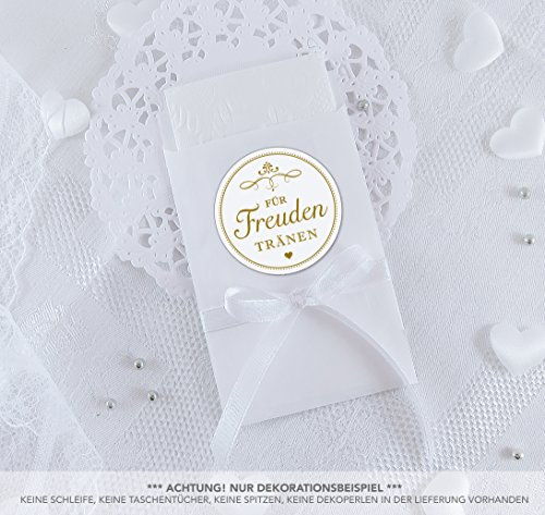 Freuden Tränen Taschentücher Set zur Hochzeit Groß 48 Sticker + 48 weiße Flachbeutel - 63 x 93 mm für Freudentränen Taschentuch Verpackungen Aufkleber mit Ornamente