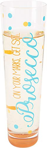 Pavilion - On Your Marks, Get Set... Prosecco - Teal and Orange Polka Dot - 8 oz Glass Stemless Champagne Flute