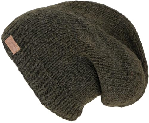 GURU-SHOP Beanie Mütze, Nepal Strickmütze, Herren/Damen, Olivegrün, Synthetisch, Size:One Size, Mützen Alternative Bekleidung
