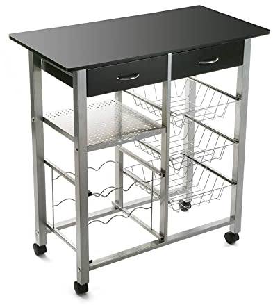 Versa Leicester Köksvagn med hjul, lådor och flaskhylla, grönsakshandlare, kökshylla, mått (H x L x B) 82 x 40 x 76 cm, trä och metall, färg: svart