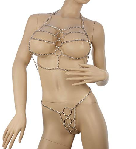 SEE-X Damen Ketten Bikini, sexy Stahlketten Zweiteiler mit Ketten-BH und -Tanga, Tabledance GoGo-Outfit Mod. 9415
