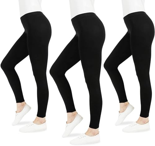 FM London mallas informales para mujer paquete de 3 - Leggings no transparentes para mujeres del Reino Unido - Leggings negros de ajuste cómodo, Negro, XXL