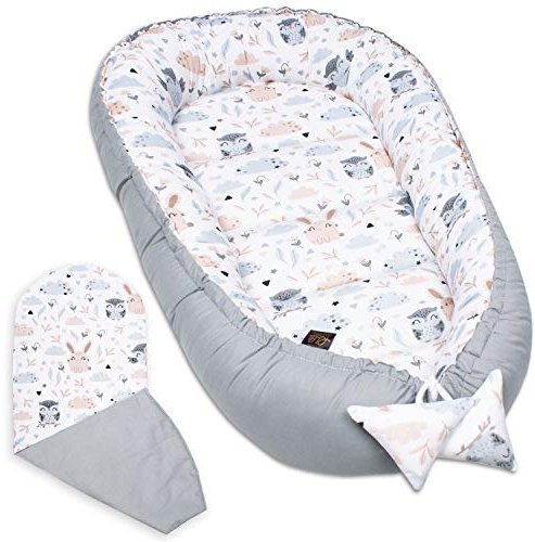 PaLulli Babynest - Cuscino multifunzionale con morbido materasso aggiuntivo, in cocco, paracolpi, lettino da viaggio per neonato, 100% cotone certificato Oeko-TEX, prodotto nell'UE (prigioniero II)