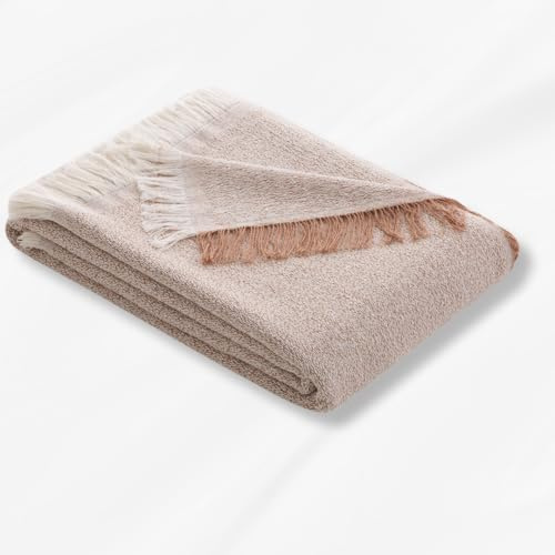 Lanovenanube Colcha Multiusos para sofá y Cama Kenya. Plaid cubrecama y cubresofa de algodón - poliéster. Manta Foulard cómoda y práctica. Medida 330x260 cm, Color beig