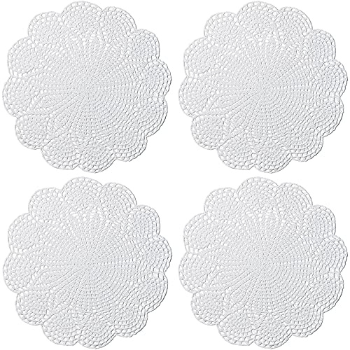Phantomon 14 Inch Lace Cotton Doilies Crochet Handmade Placemats Round Table Cloth Doily, Pack of 4 (White)