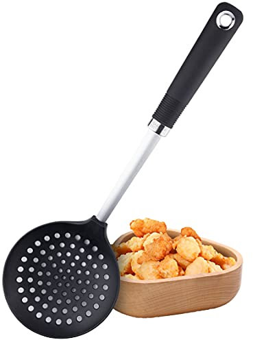 Sabatier Professional Nylon Skimmer Spoon - Anti-Scratch for Non-Stick Pans. Dishwasher Safe. Stainless Steel Core, Soft Grip Handle. Large and Slotted for Draining.25 Year Guarantee.