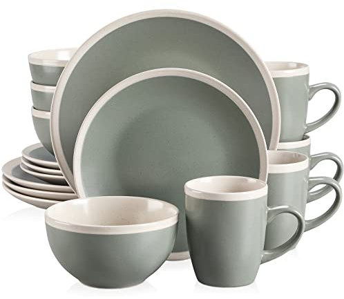 vancasso, Série SEESAMI. Service de Table Complet en Céramique Matte, 16 Pièces pour 4 Personnes, Assiette Plate, Assiette à Dessert, Bols, Tasse Mug, Style Moderne