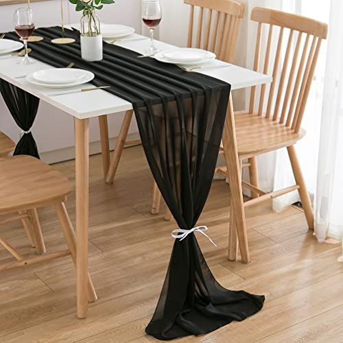 CHUQING Runner da tavolo in chiffon, 70 x 300 cm, colore nero, lavabile, da tavolo o da cerimonia