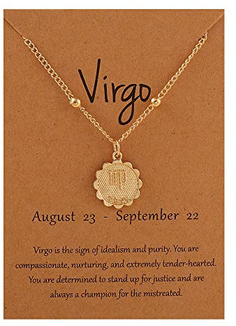 Gold Star Sign Flower Circle Pendant Ball Chain Necklace - Virgo (23rd August - 22nd September) - Zodiac Constellation Horoscope Celestial Astrology Jewellery - Women Men Gift