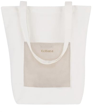 COTTARA® Jutebeutel weiß – Hochwertige Stofftasche mit Reißverschluss, Frontfach und breitem Boden – Einkaufstasche lange Henkel – Ideal als Stoffbeutel, Tragetasche, Jutetasche, Shopper