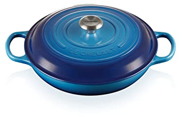 Le Creuset Signature Gusseisen Gourmet-Profitopf, Rund, Ø 30 cm, 3,5 l, Für alle Herdarten inkl. Induktion geeignet, 5,555 kg, Azure, 21180302202430