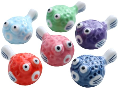 6Pcs Adorable Pufferfish Ceramic Chopstick Rests Creative Tabletop Holders for Forks Spoons and Chopsticks for Daily Use and Home Decor