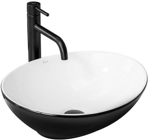 Rea Lavabo sobre Encimera Sofia Blanco Negro Lavabo de baño 410 x 345 x 150 mm Cerámica (Negro/Blanco)