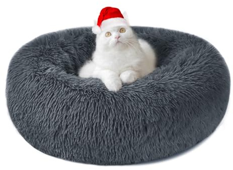 Hundebett Katzenbett Flauschig Rund aus Plüsch - Donut Kuscheliges Hundekissen Hundekorb Waschbar S/M/L/XL/XXL für Kleine, Mittelgroße und Große Hunde, Katzen und Andere Haustiere (M-50cm, Dunkelgrau)