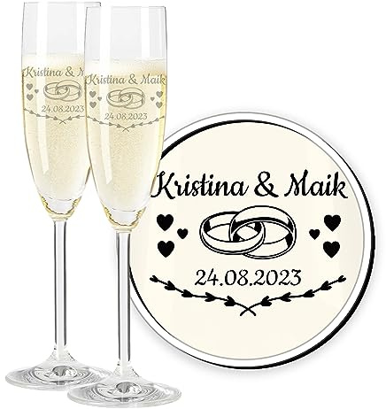 LEONARDO Daily Sektgläser mit Gravur, Hochzeits-Sektgläser Gravur für Brautpaar, Hochzeitsgeschenk Hochzeitstag, Standesamt Verlobung, Jubiläum, Silberhochzeit, 215 ml