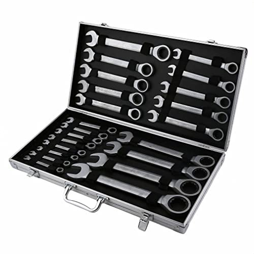 FortyFor 6-32mm Ratschen Gabelschlüsselsatz, 22 Tlg Chrom-Vanadium-Stahl Ratschenschlüssel Ring Maul Ratsche Schlüssel Satz Werkzeug Set