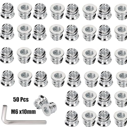 CRLYLC 50 dadi di avvitamento M6 x 10 mm, inserto filettato in legno, esagono incassato per mobili in legno, dadi esagonali esagonali in acciaio zincato