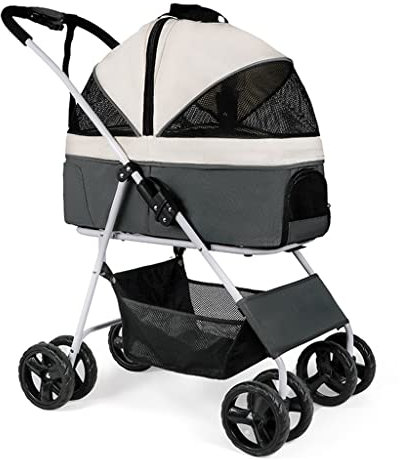 Katzen-Hunde-Kinderwagen, Reise-Transportwagen, Hunde-Kinderwagen für mittelgroße Hunde, abnehmbarer Hunde-Kinderwagen, Kinderwagen für kleine Hunde, einfach zusammenklappbar (Farb