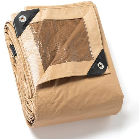 GUARD SHIELD Telone di copertura con occhielli, impermeabile, 4 m x 5 m, beige/cachi, multifunzione, in poliestere, 120 g/㎡, telo protettivo, multiuso, resistente agli strappi, stabilizzato ai raggi