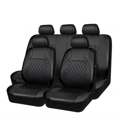 9 Stück Sitzbezüge Auto für Ford Fiesta St-Line/Active 2008-2020 2021 2022 2023, Pu-Leder Autositzbezüge Set Wasserdicht Atmungsaktiver Innenraum Zubehör,Black