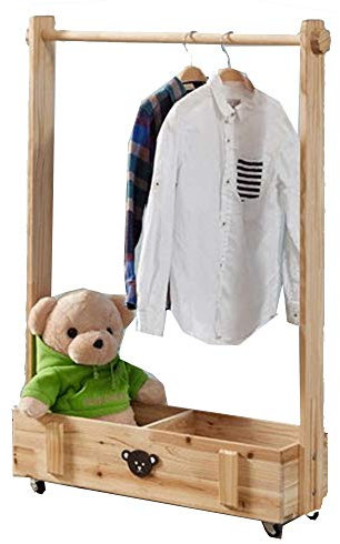 Garderobenständer, Hutständer, Kleiderständer, mit Rolle, formaldehydfrei, Kleiderbügel für Kinder, Rollständer, aus Holz für Kinderzimmer, Arbeitszimmer, Schlafzimmer/Holzfarbe/100 x 22 x 120 c