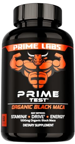 Prime Labs Organic Black Maca Root Capsules 1,200mg - Stamina, Drive, Energy, Vitality - Peruvian 20:1 Extract - for Men & Women - 60 Count