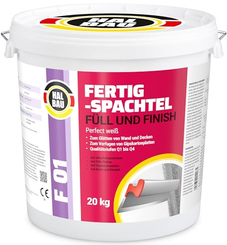 Fertigspachtel Füll Finish Q1-Q4, Fugenspachtel Innen 20kg, Perfekt Weiss | Glätten Verfugen GK Platten Halbau F01