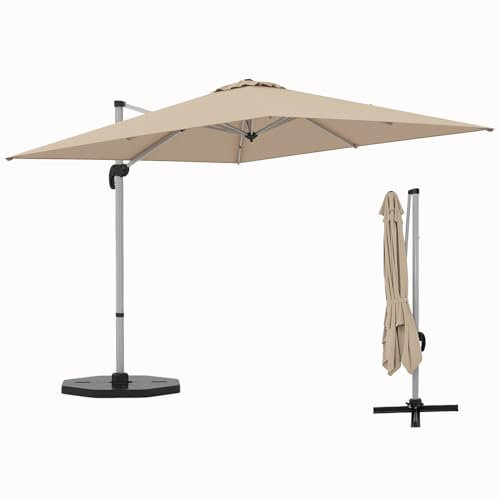 GOPLUS Parasol de Jardin Exterieur, Parasol Déporté Carré 3x3M avec Manivelle, 8 Baleines, UPF50+, Base Croisée, Parasol Inclinable à 5 Positions & Rotatif à 360°, Parasol Patio, Piscine (Beige)